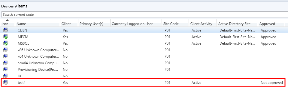 SCCM unapproved device