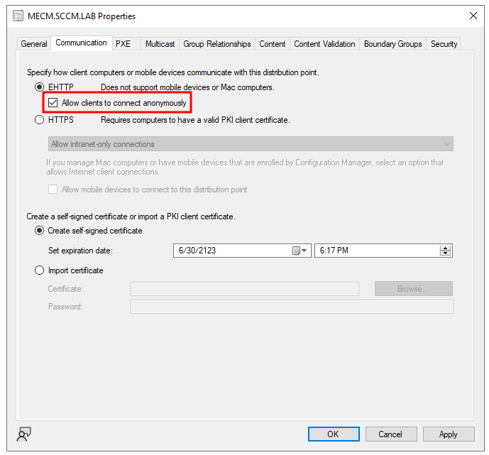 SCCM Distribution point anonymous access