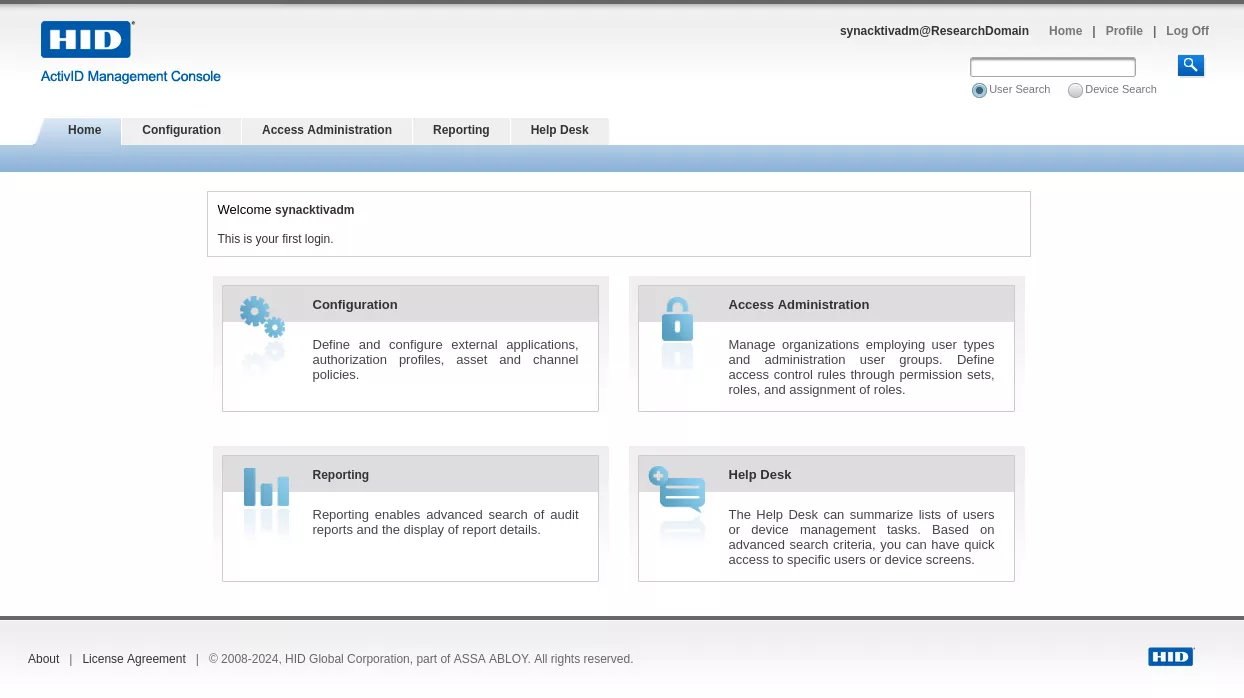 Authenticated as synacktivadm