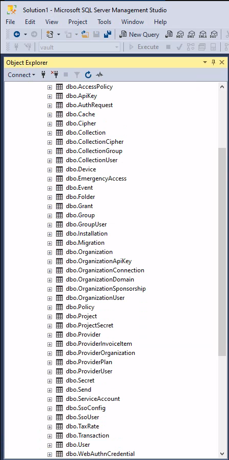 Bitwarden MSSQL Tables