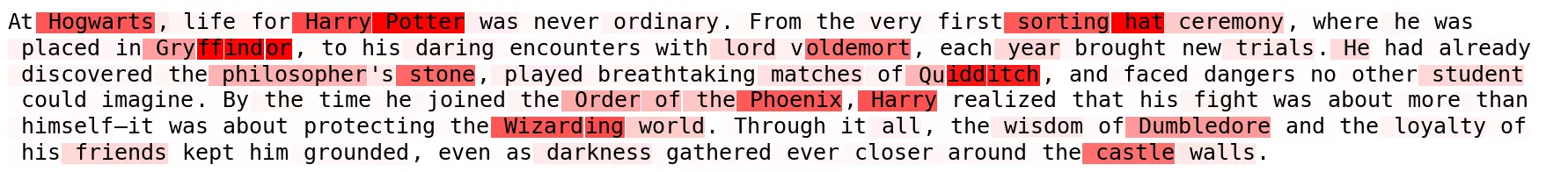 Heatmap des tokens pour Harry Potter