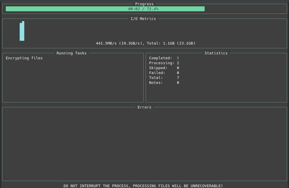 crossterm interface during encryption