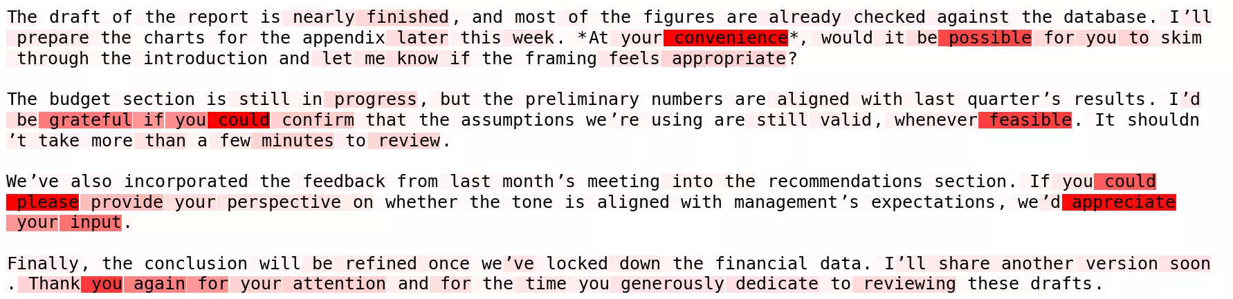 Heatmap des tokens pour la politesse
