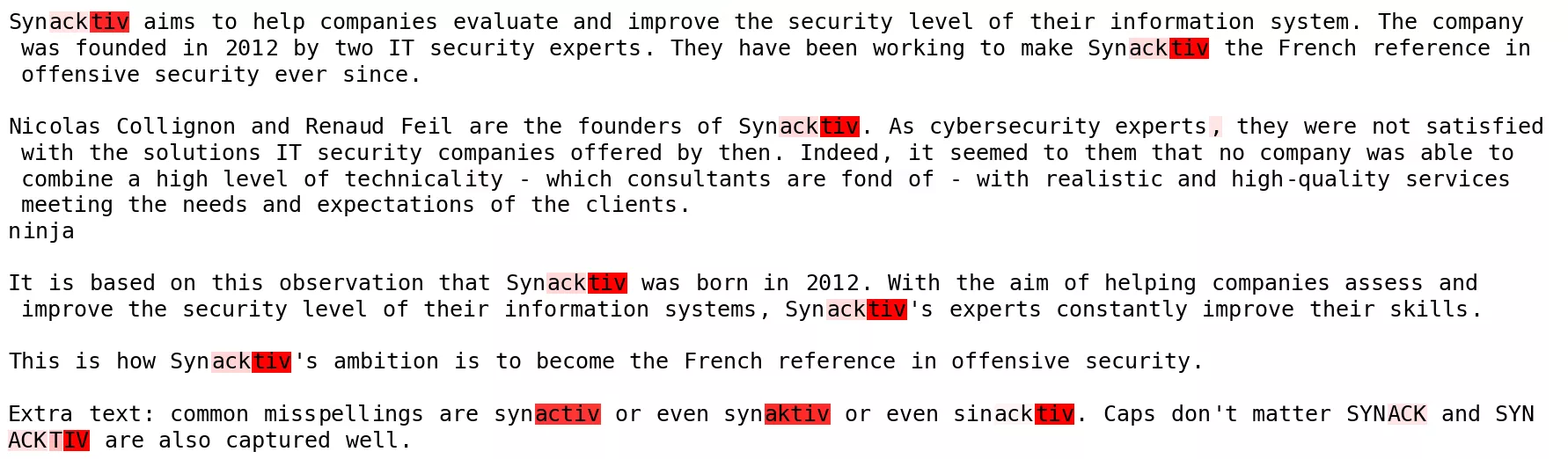 Heatmap des tokens pour Synacktiv