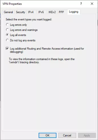 VPN server logging