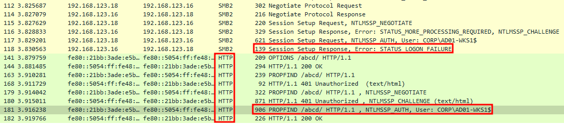 Wireshark capture of Windows SMB client falling back to WebDav